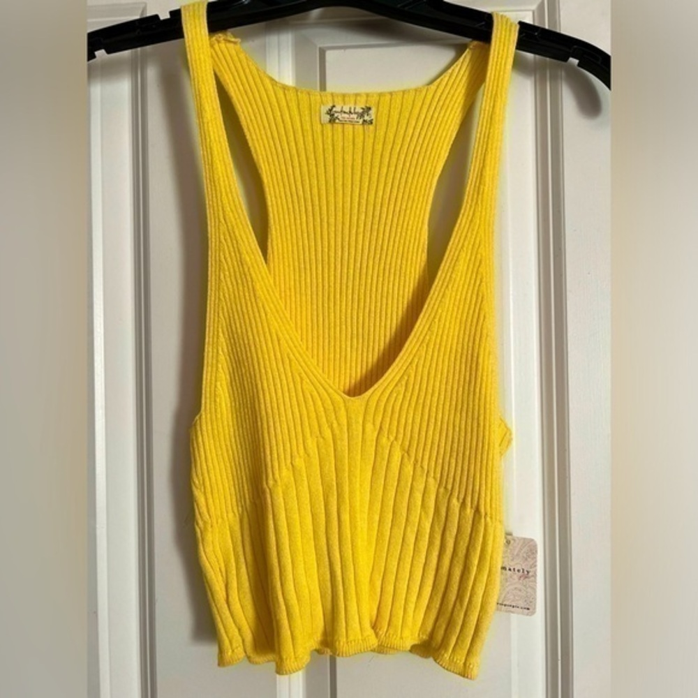 Free People Yellow Ribbed Knit Crop Tank